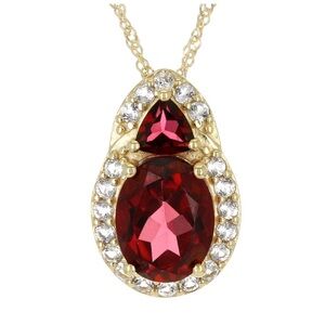 NEW 10K Red Peony Color Topaz SOLID GOLD Pendant with Chain